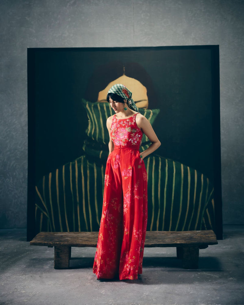 ALAYA JUMPSUIT by Paulmi & Harsh in red color for women in Singapore
