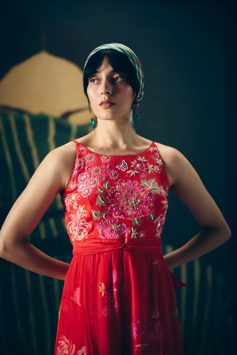 ALAYA JUMPSUIT by Paulmi & Harsh in red color for women in Singapore