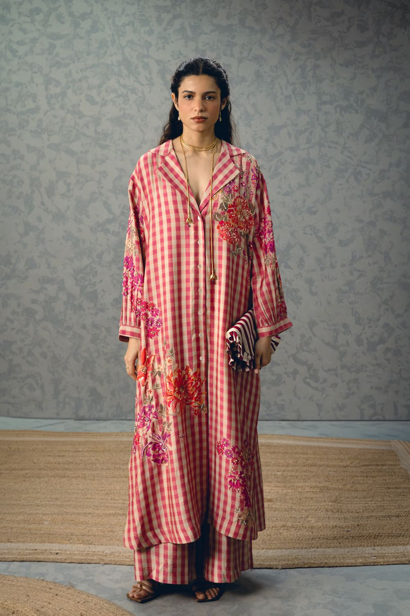 EMY KURTA SET silk by Paulmi & Harsh in pink color for women in Singapore