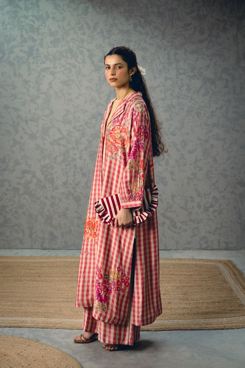 EMY KURTA SET silk by Paulmi & Harsh in pink color for women in Singapore