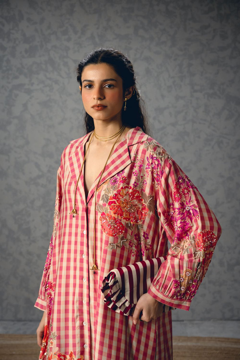EMY KURTA SET silk by Paulmi & Harsh in pink color for women in Singapore