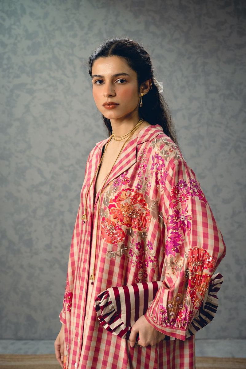 EMY KURTA SET silk by Paulmi & Harsh in pink color for women in Singapore