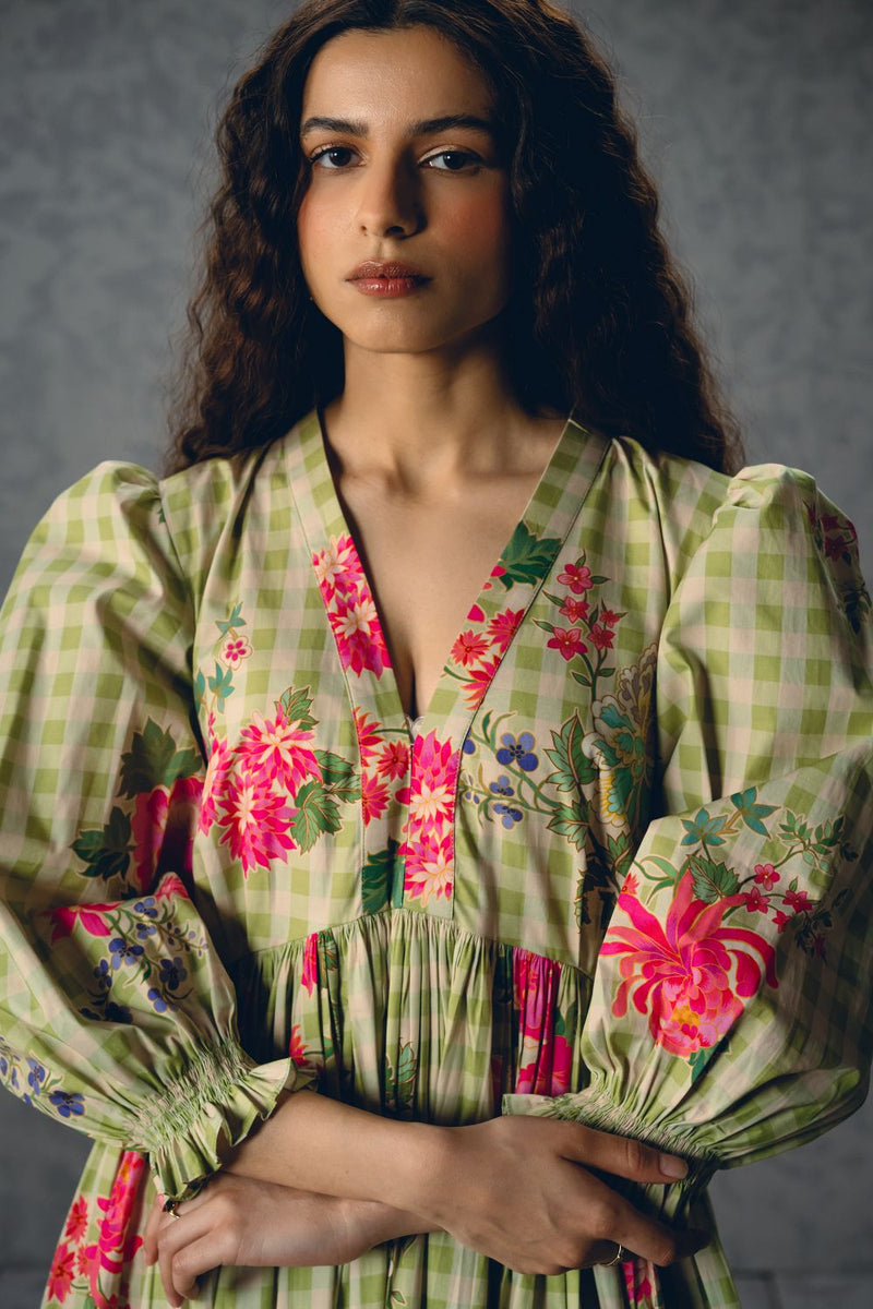 ANNA DRESS poplin dress by Paulmi & Harsh in green for women Singapore