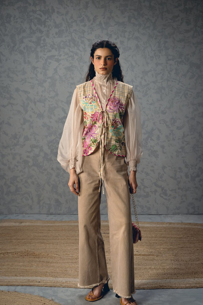 LÉA FLEUR JACKET satin by Paulmi & Harsh in ivory color for women in Singapore