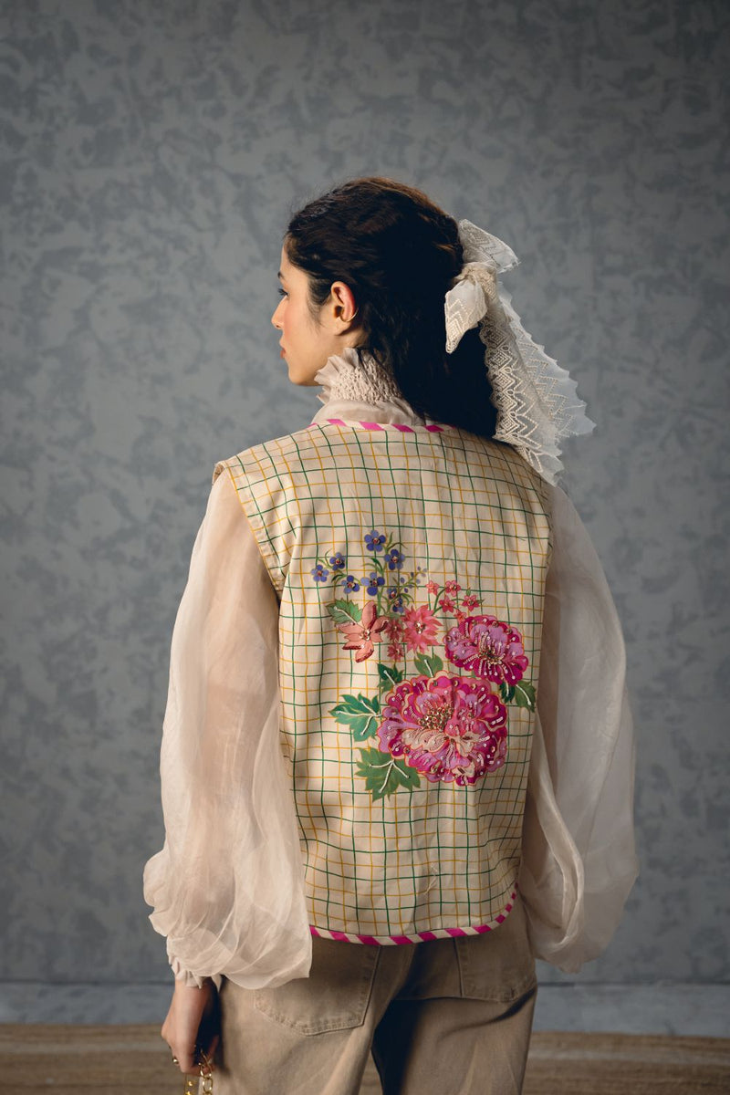 LÉA FLEUR JACKET satin by Paulmi & Harsh in ivory color for women in Singapore