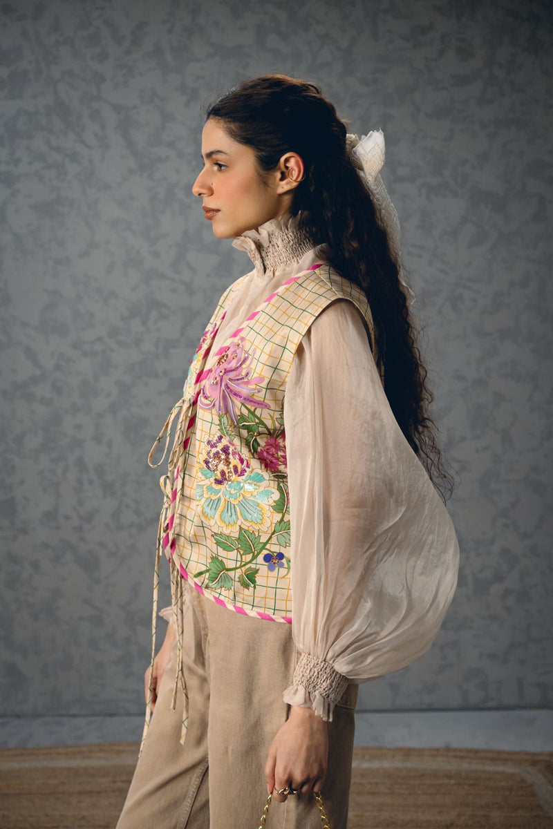 LÉA FLEUR JACKET satin by Paulmi & Harsh in ivory color for women in Singapore