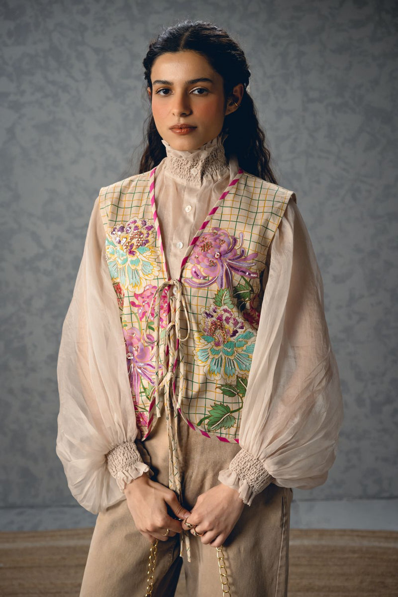 LÉA FLEUR JACKET satin by Paulmi & Harsh in ivory color for women in Singapore