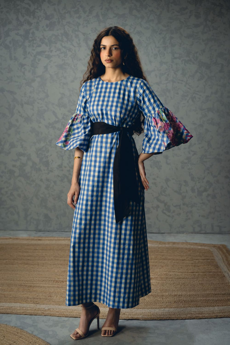 YUTORI DRESS poplin dress by Paulmi & Harsh in blue for women Singapore