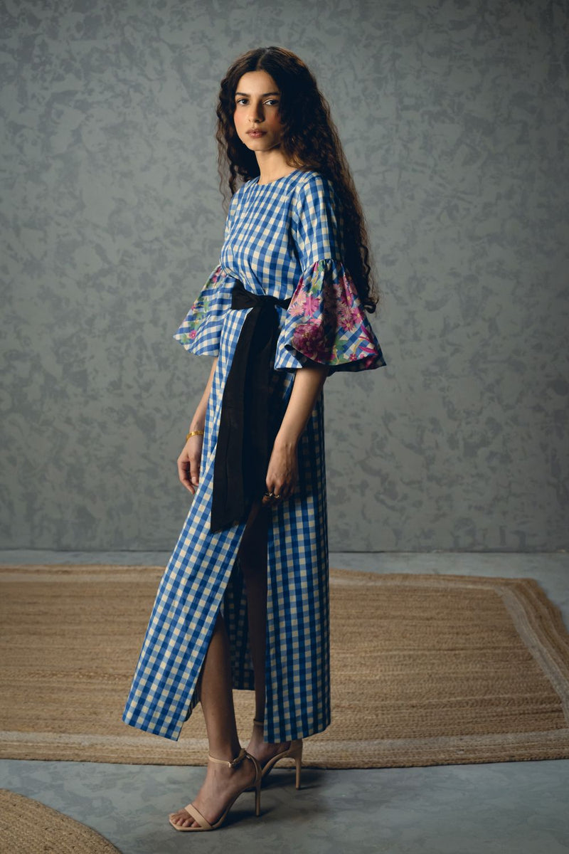 YUTORI DRESS poplin dress by Paulmi & Harsh in blue for women Singapore