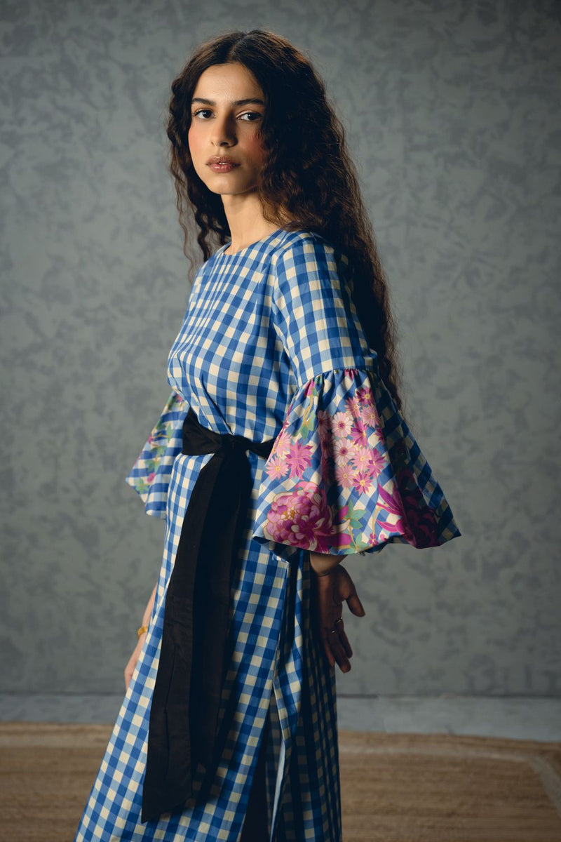 YUTORI DRESS poplin dress by Paulmi & Harsh in blue for women Singapore