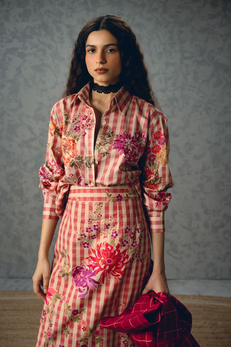 KANSO SHIRT SET satin by Paulmi & Harsh in pink color for women in Singapore