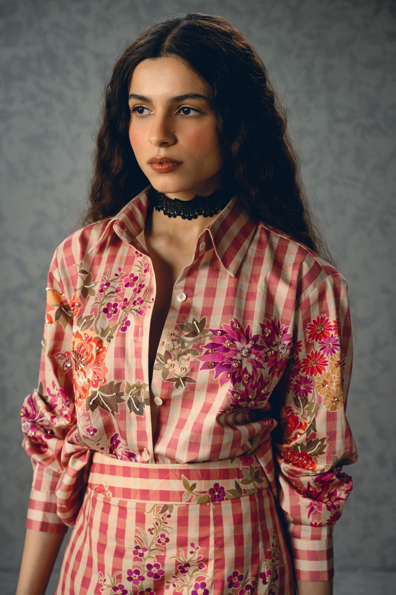 KANSO SHIRT SET satin by Paulmi & Harsh in pink color for women in Singapore