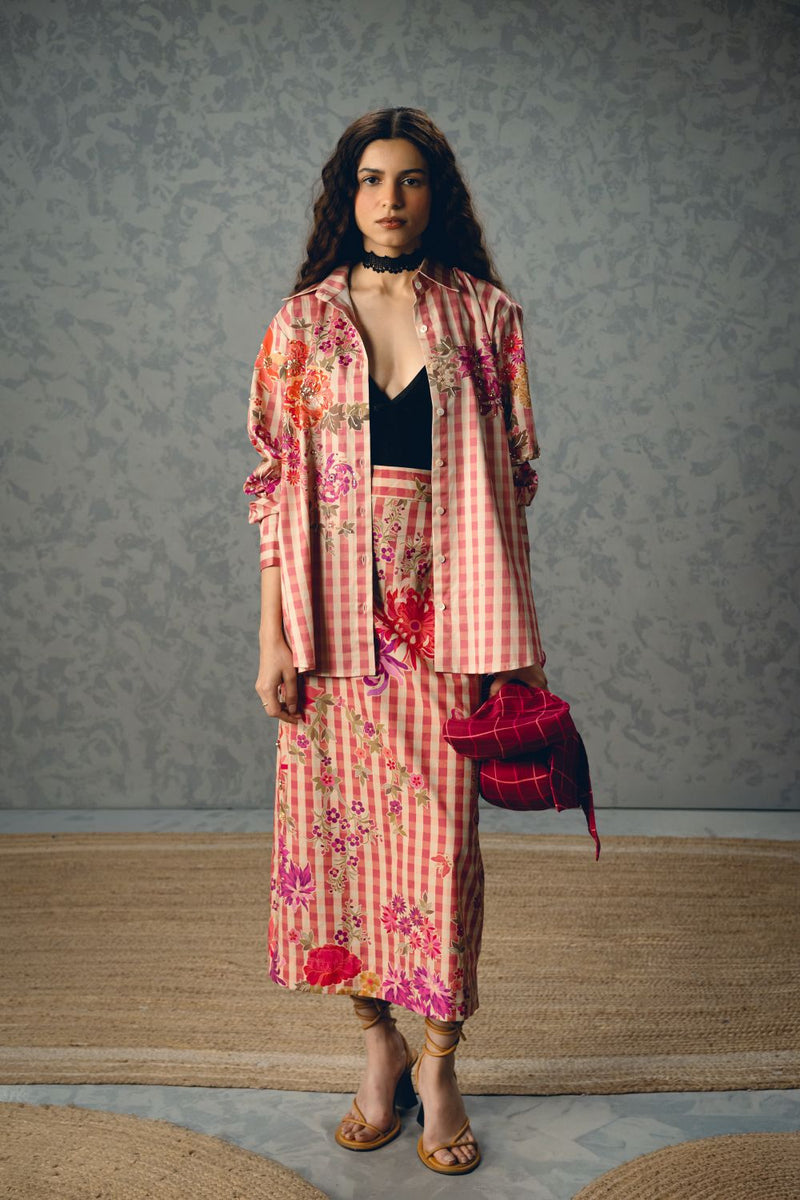 KANSO SHIRT SET satin by Paulmi & Harsh in pink color for women in Singapore