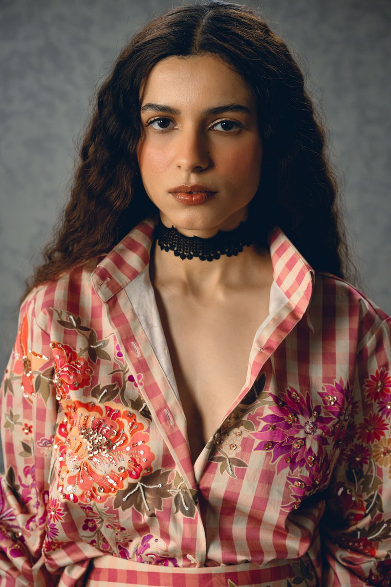 KANSO SHIRT SET satin by Paulmi & Harsh in pink color for women in Singapore
