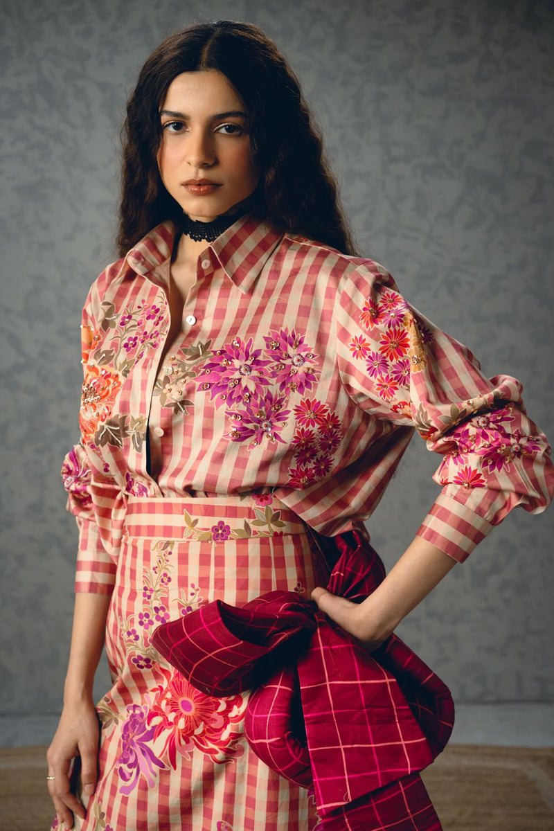 KANSO SHIRT SET satin by Paulmi & Harsh in pink color for women in Singapore