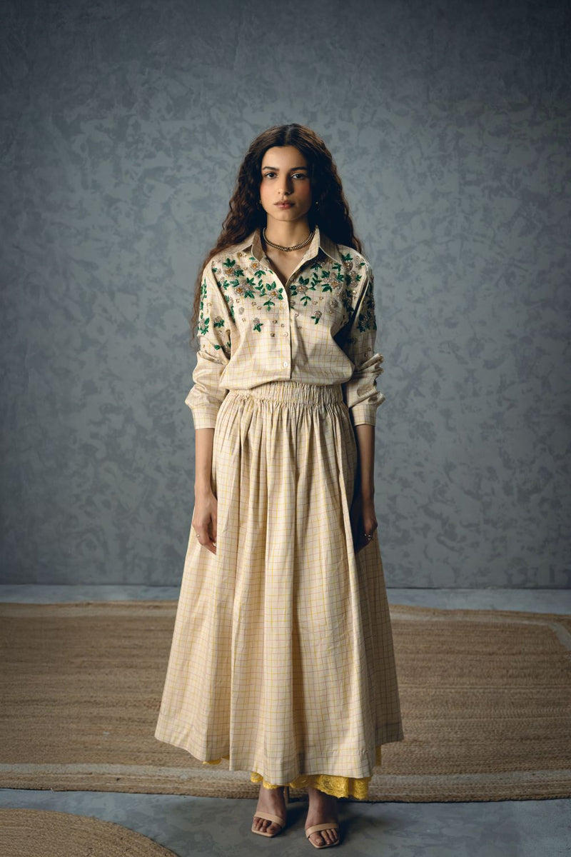 NINA SKIRT SET satin by Paulmi & Harsh in ivory color for women in Singapore