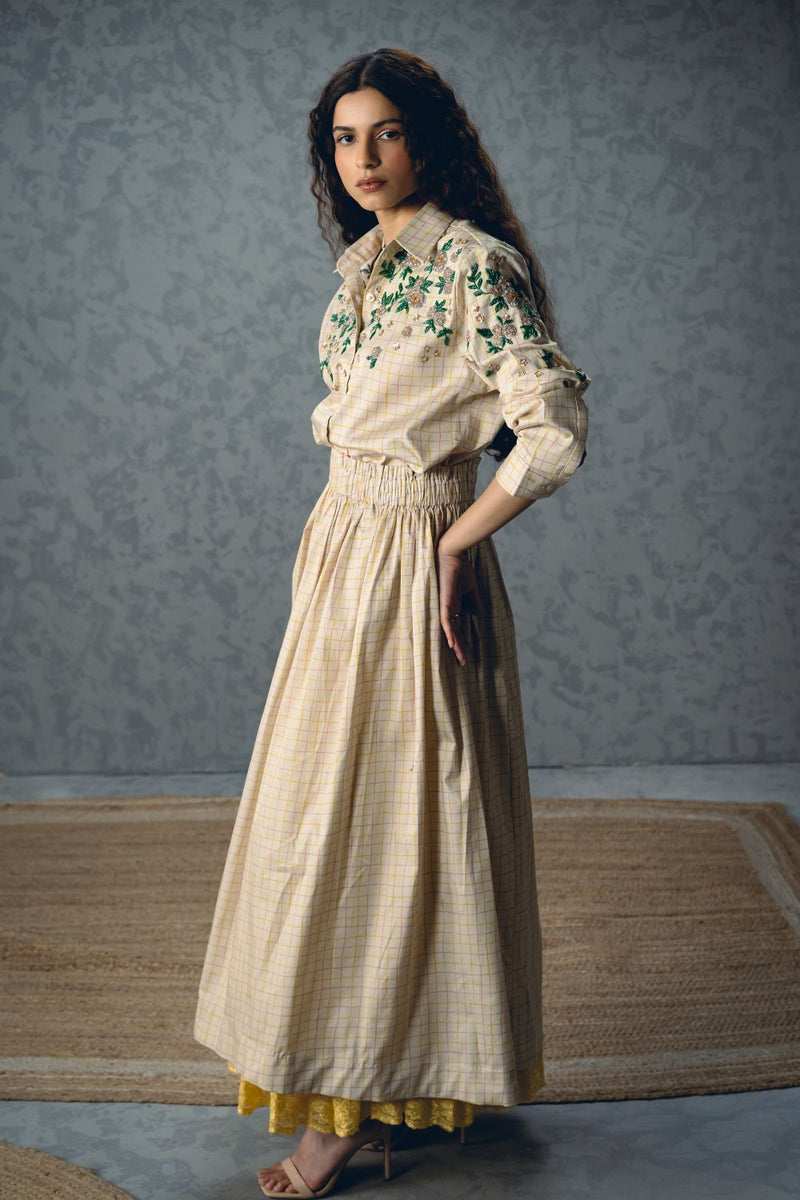 NINA SKIRT SET satin by Paulmi & Harsh in ivory color for women in Singapore