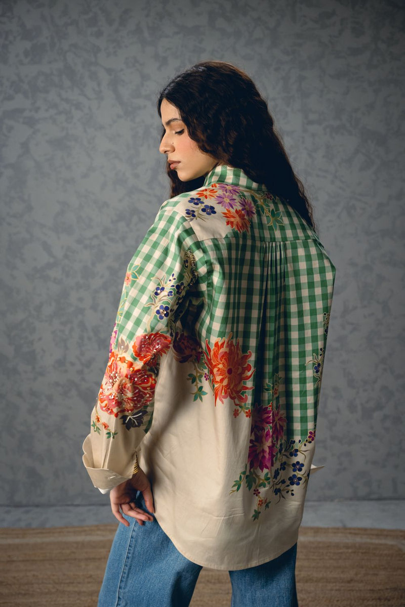 JADE SHIRT- GREEN satin by Paulmi & Harsh in green color for women in Singapore