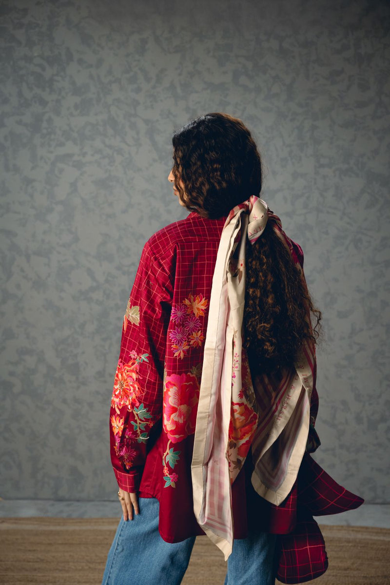 JADE SHIRT- BURGANDY satin by Paulmi & Harsh for women in Singapore