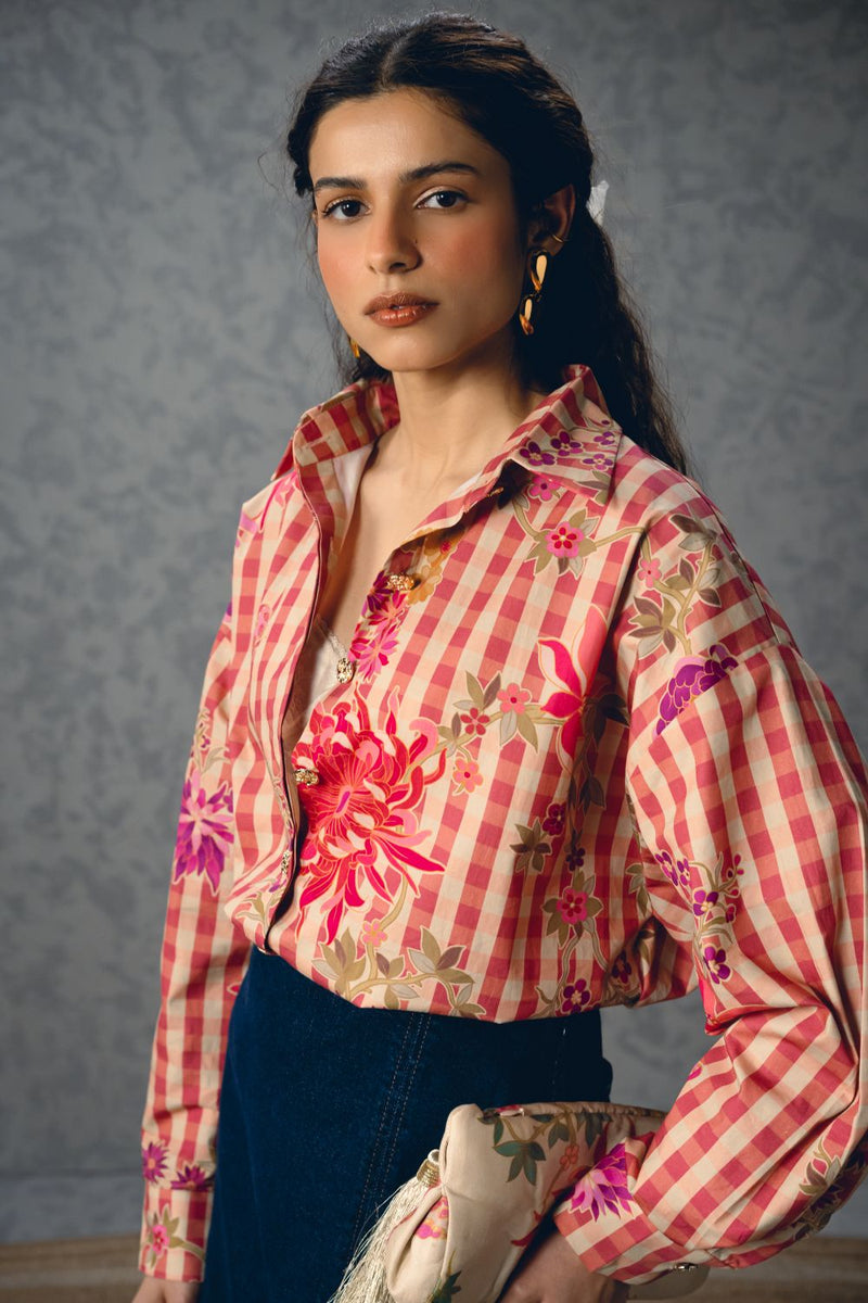 JADE SHIRT- PINK poplin by Paulmi & Harsh in pink color for women in Singapore