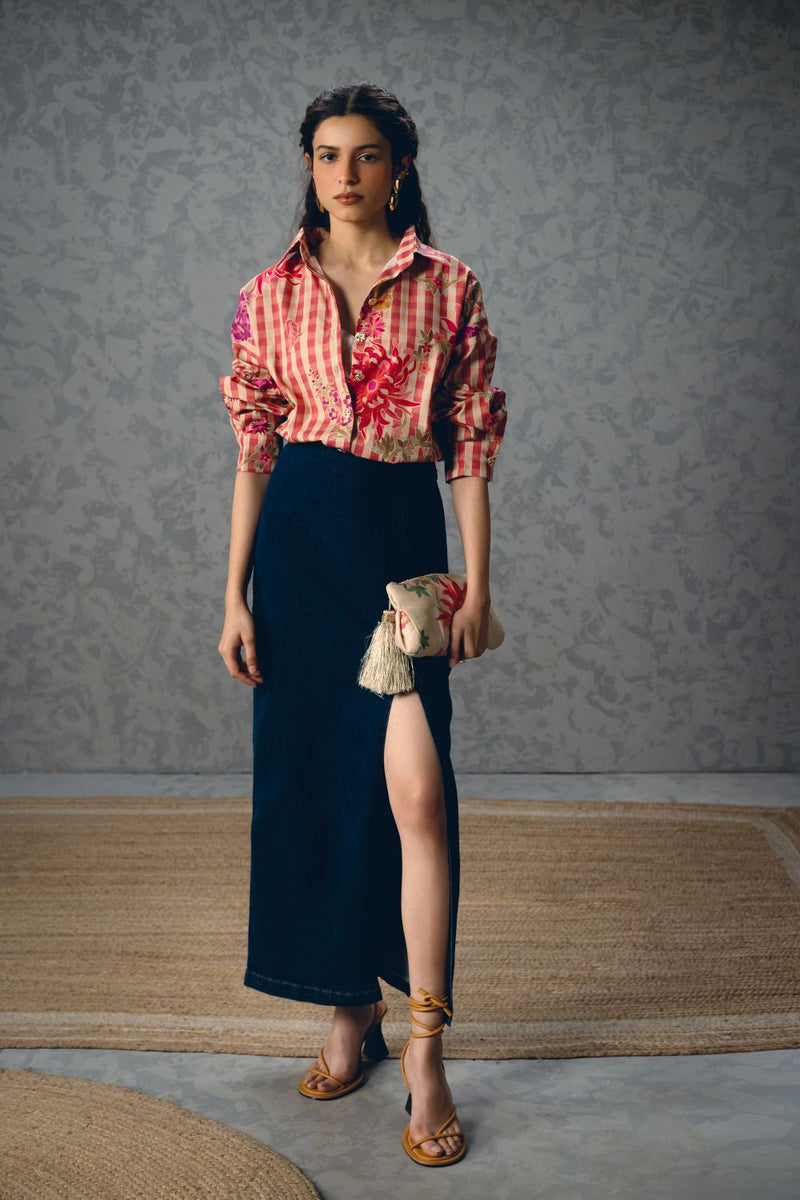 JADE SHIRT- PINK poplin by Paulmi & Harsh in pink color for women in Singapore
