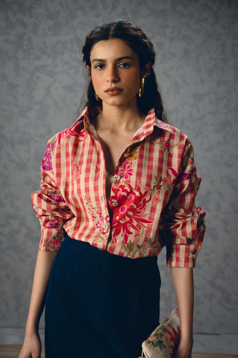 JADE SHIRT- PINK poplin by Paulmi & Harsh in pink color for women in Singapore