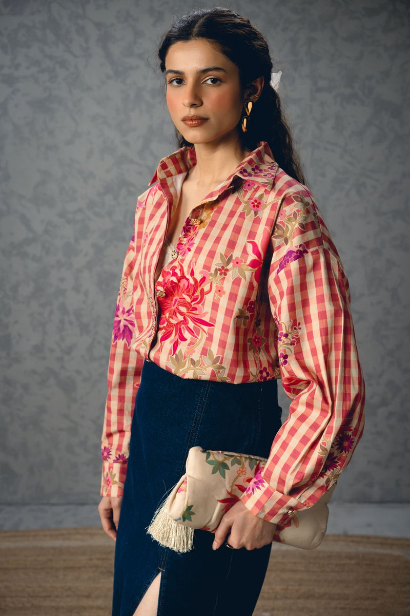JADE SHIRT- PINK poplin by Paulmi & Harsh in pink color for women in Singapore