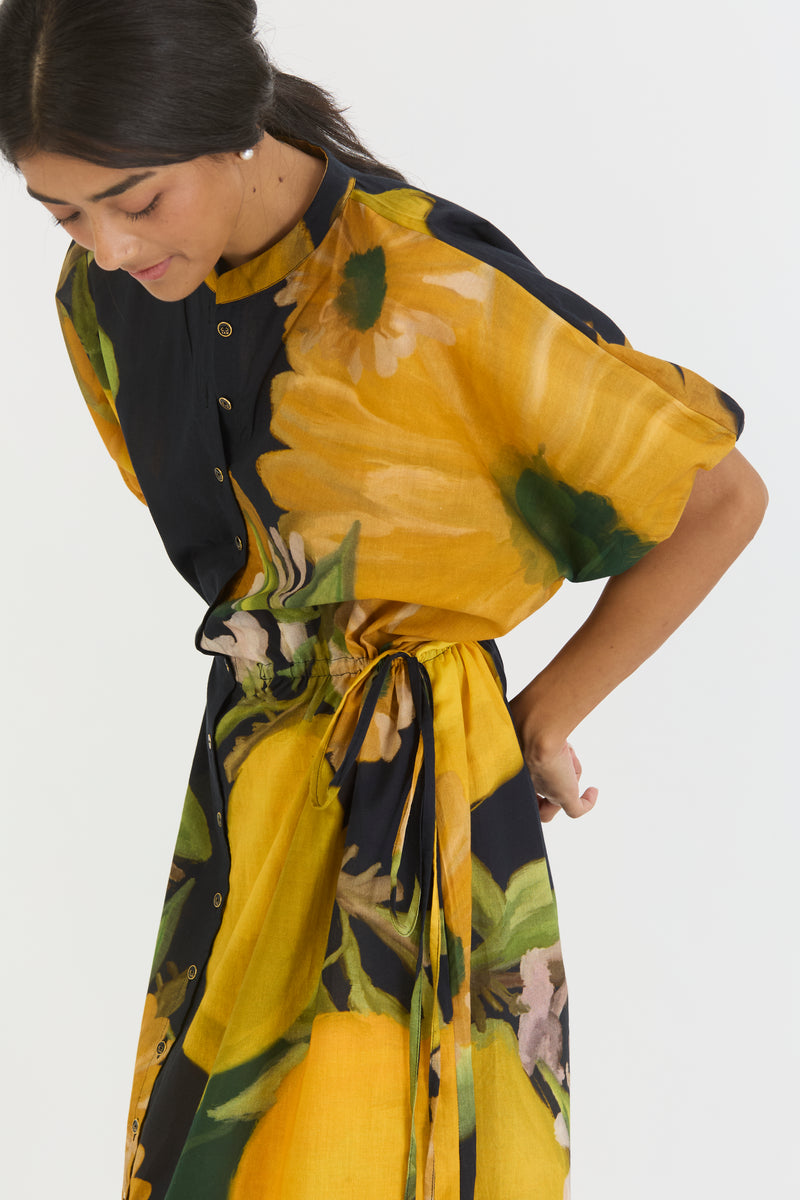 POMELLO SIDE TIE UP DRESS cotton by Yam in yellow color for women in Singapore