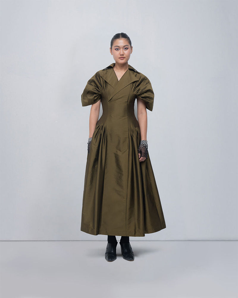 Reina Dress viscose by Leh Studios in olive for women in Singapore