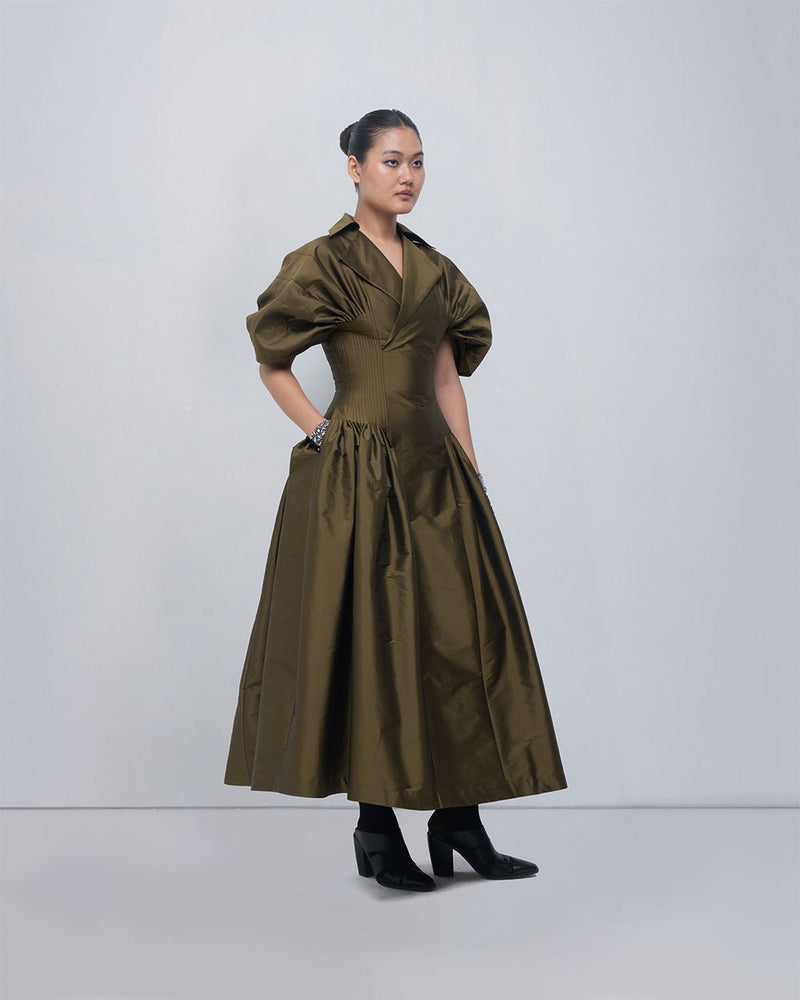 Reina Dress viscose by Leh Studios in olive for women in Singapore