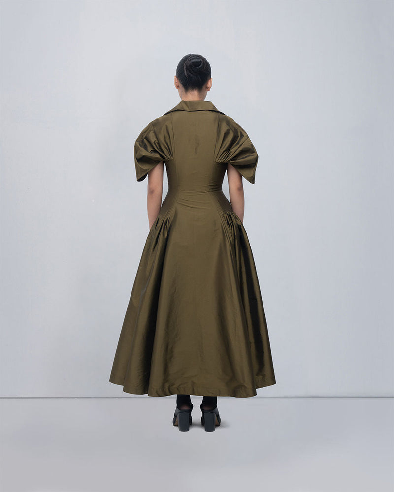 Reina Dress viscose by Leh Studios in olive for women in Singapore