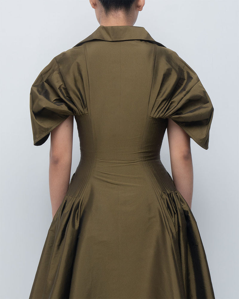 Reina Dress viscose by Leh Studios in olive for women in Singapore