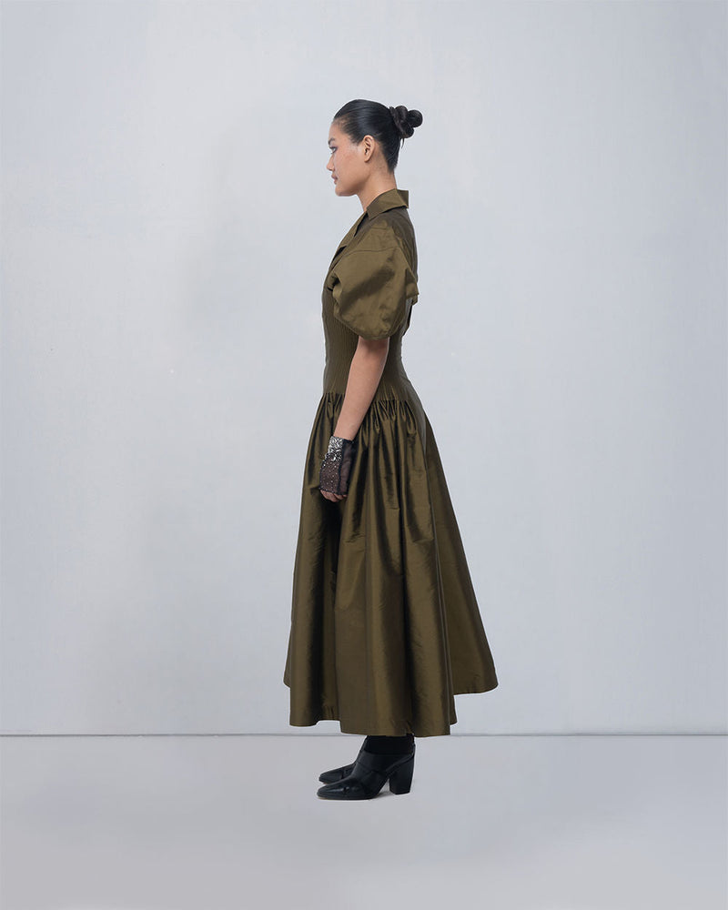 Reina Dress viscose by Leh Studios in olive for women in Singapore