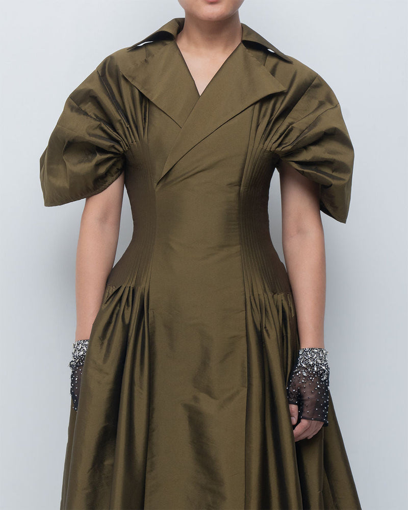 Reina Dress viscose by Leh Studios in olive for women in Singapore