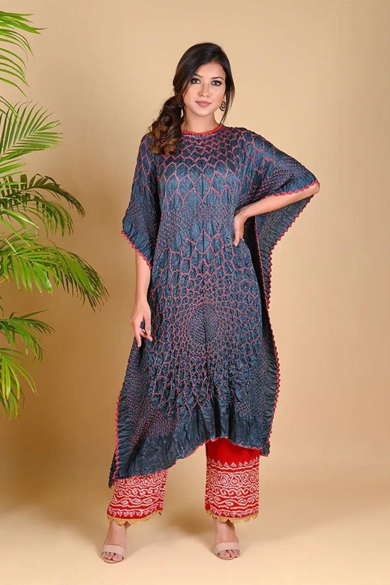 THREE FLOWERS KAFTAN-GREY silk by Dyelogue in grey color for women in Singapore