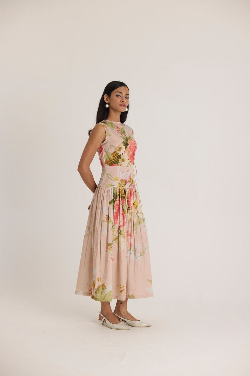 HAZEL SIDE CUT OUT DRESS satin by Yam in pink color for women in Singapore