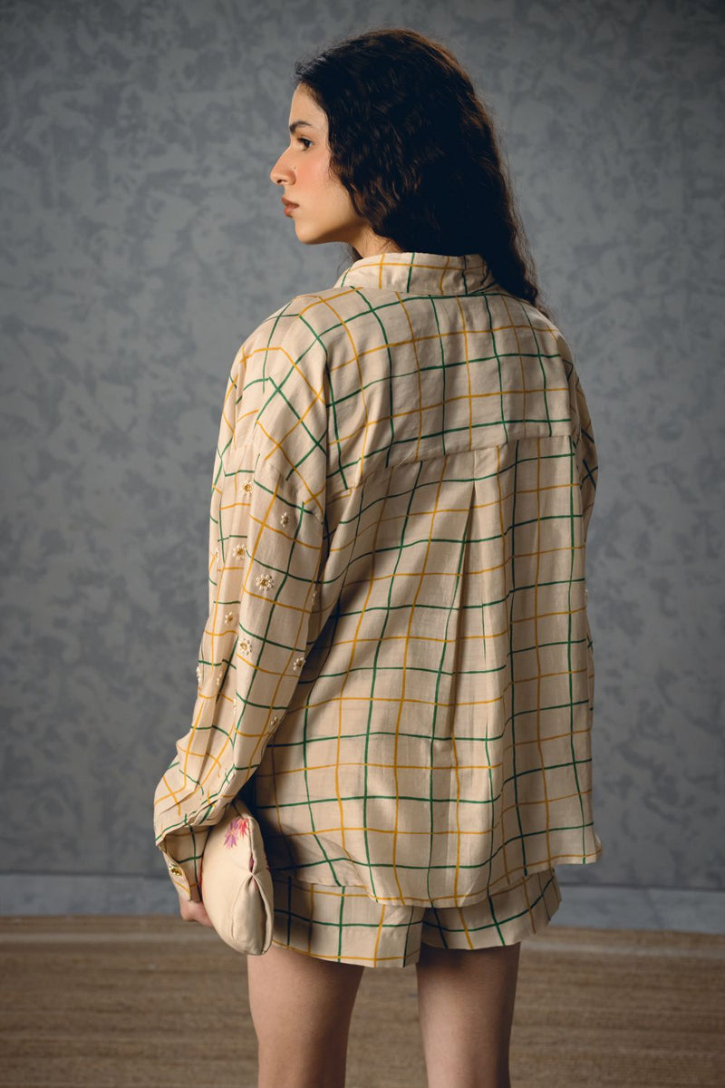 NORI SHIRT SET-IVORY silk by Paulmi & Harsh in ivory color for women in Singapore