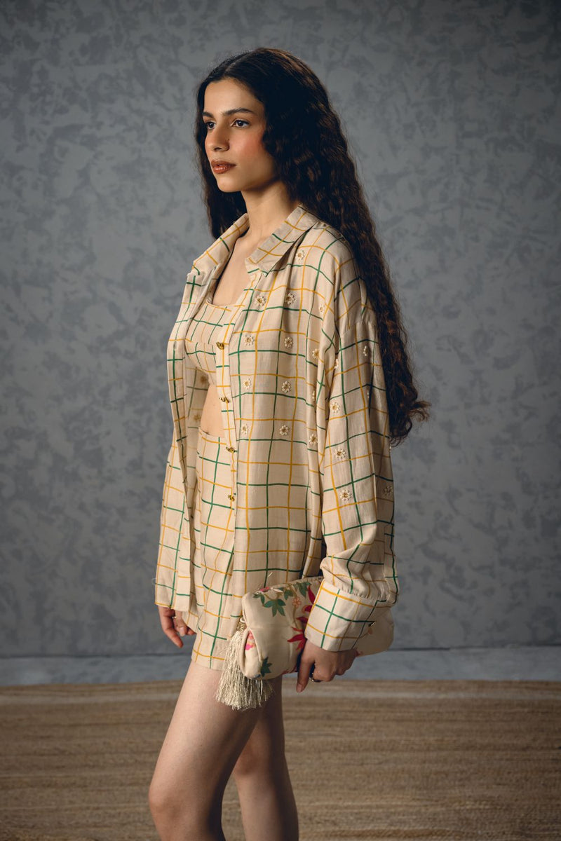 NORI SHIRT SET-IVORY silk by Paulmi & Harsh in ivory color for women in Singapore