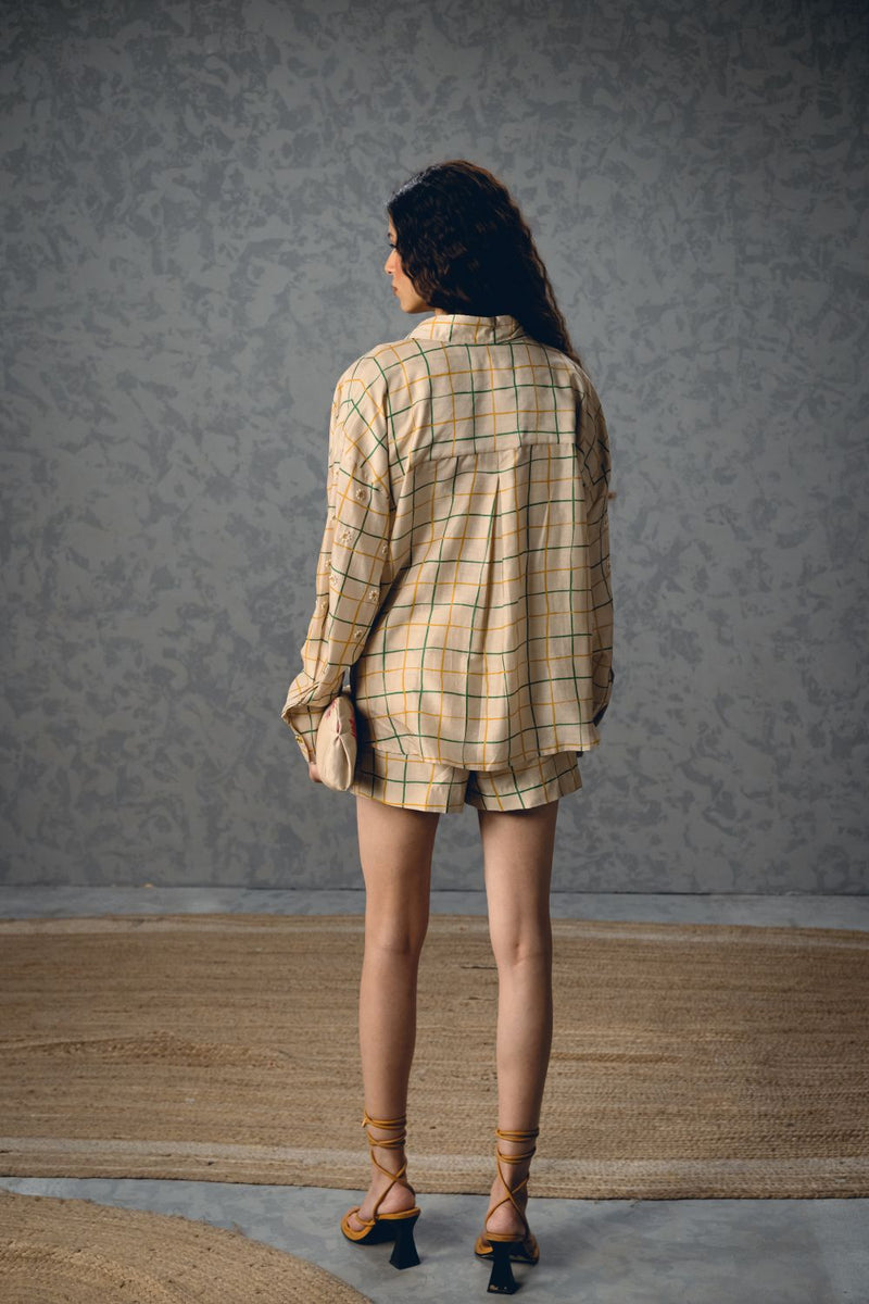 NORI SHIRT SET-IVORY silk by Paulmi & Harsh in ivory color for women in Singapore