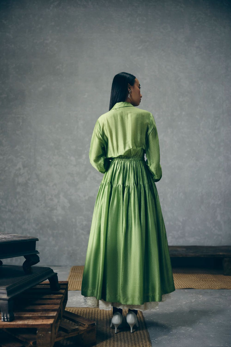 ELINA DRESS - GREEN silk by Paulmi & Harsh in green color for women in Singapore
