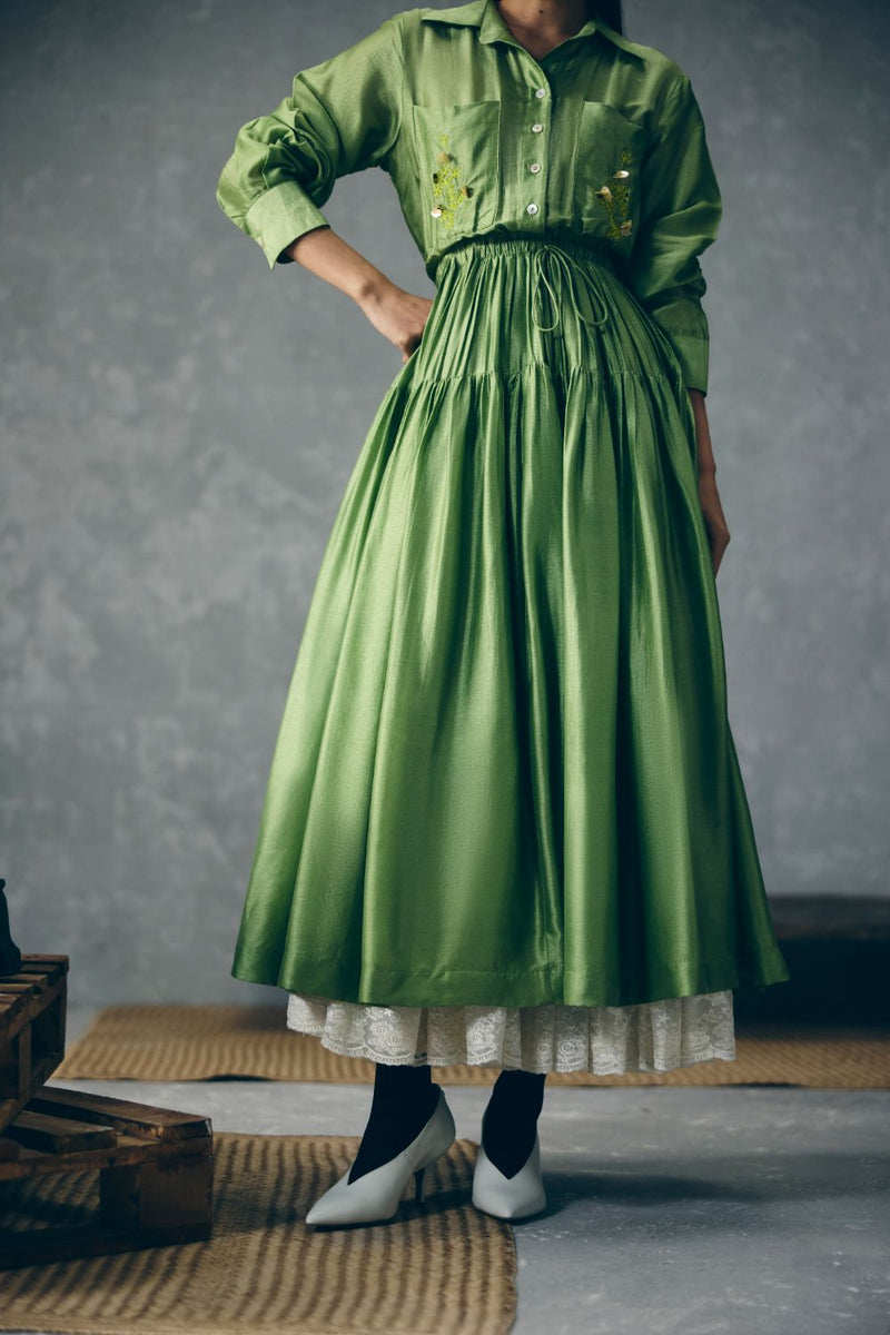 ELINA DRESS - GREEN silk by Paulmi & Harsh in green color for women in Singapore