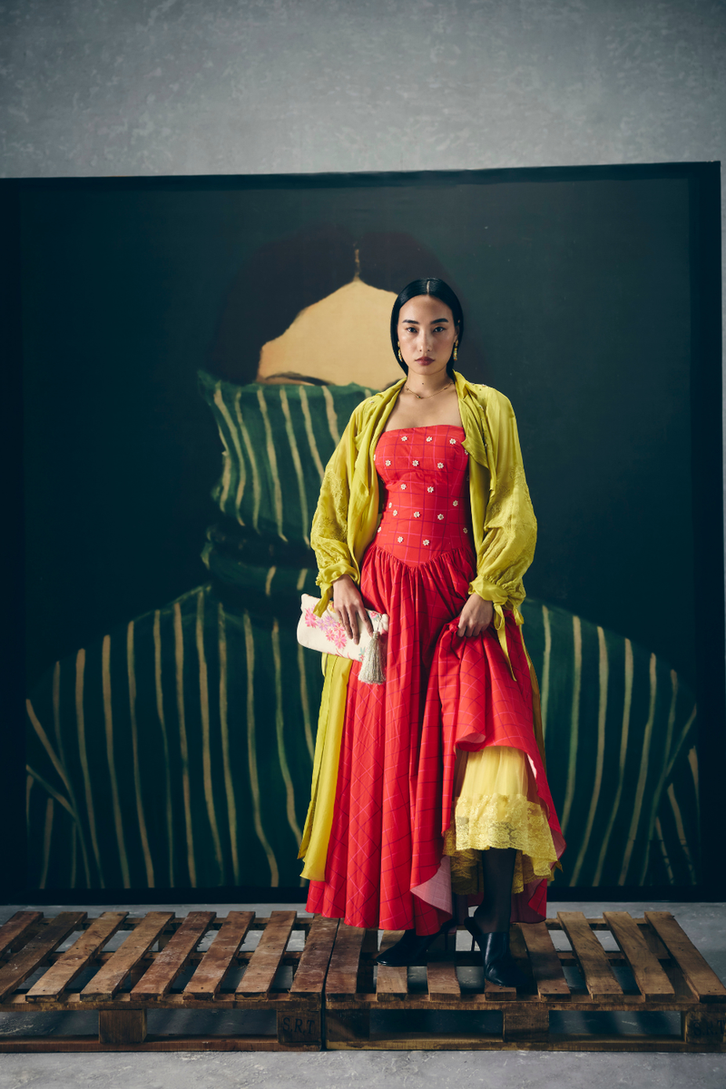 AKARI DRESS- RED poplin dress by Paulmi & Harsh in red for women Singapore