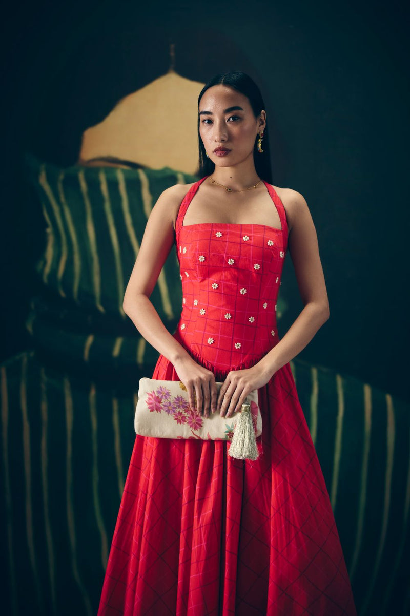 AKARI DRESS- RED poplin dress by Paulmi & Harsh in red for women Singapore