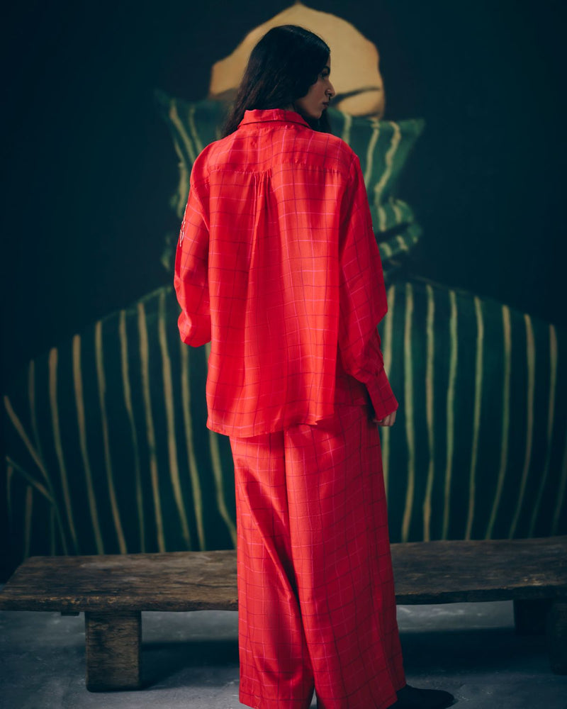 DENA SHIRT DRESS silk dress by Paulmi & Harsh in red for women Singapore