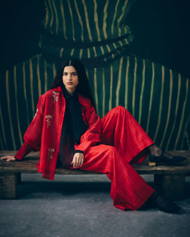 DENA SHIRT DRESS silk dress by Paulmi & Harsh in red for women Singapore