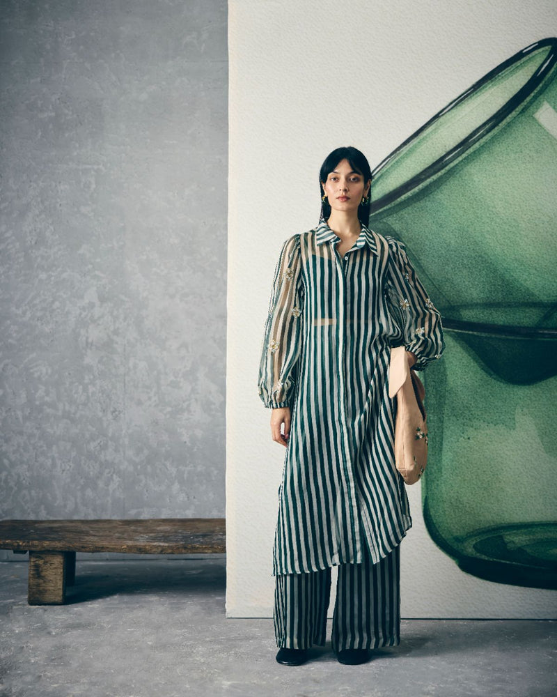 MIDORI KURTA SET organza by Paulmi & Harsh in green color for women in Singapore