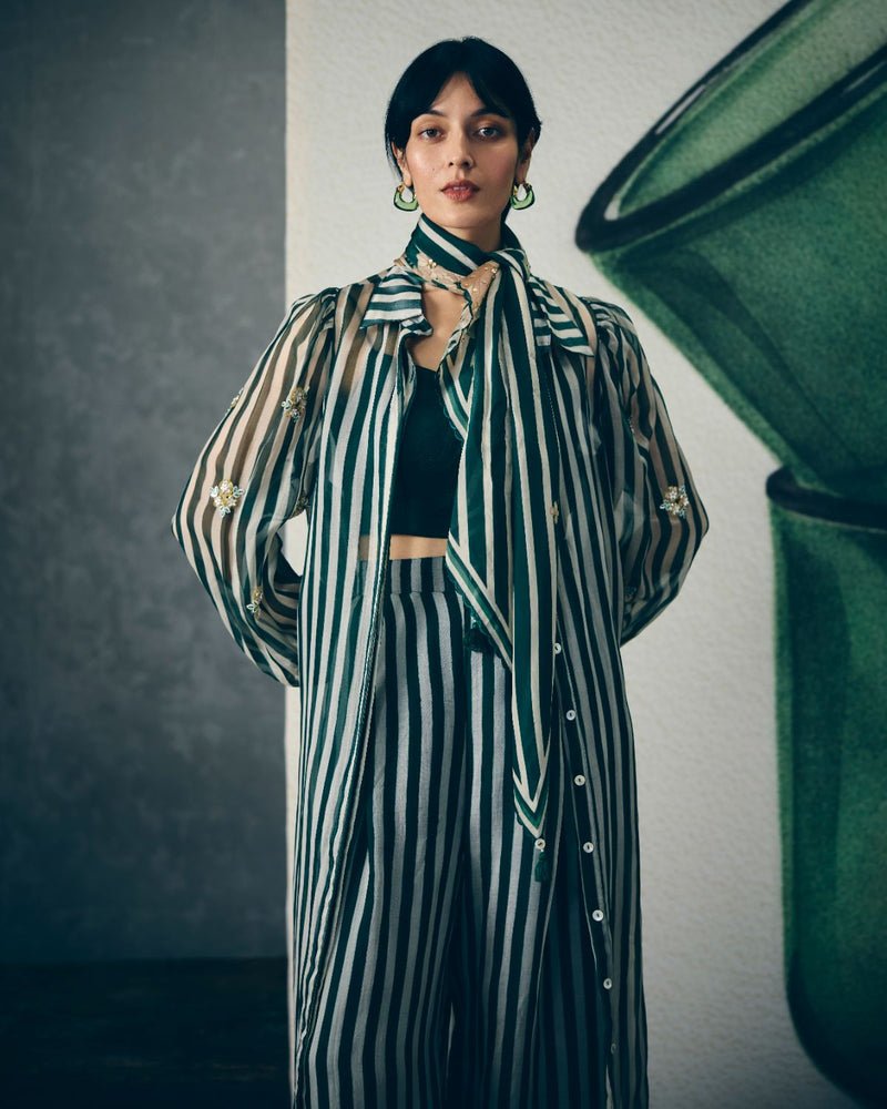 MIDORI KURTA SET organza by Paulmi & Harsh in green color for women in Singapore