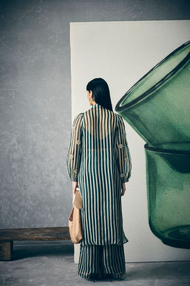 MIDORI KURTA SET organza by Paulmi & Harsh in green color for women in Singapore