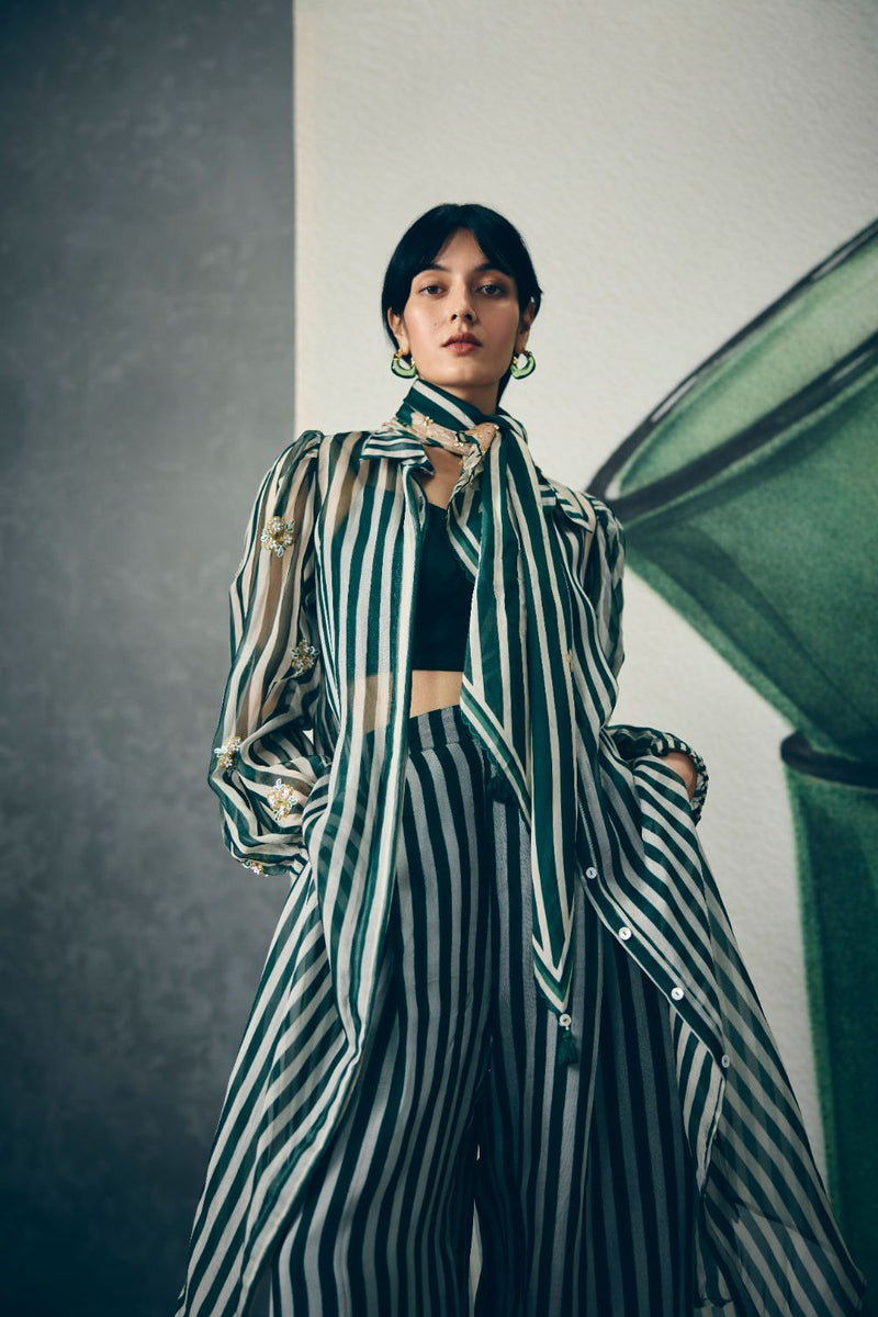 MIDORI KURTA SET organza by Paulmi & Harsh in green color for women in Singapore