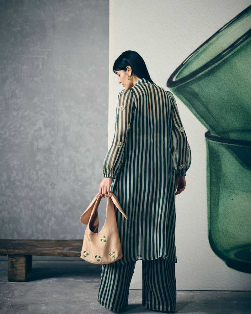 MIDORI KURTA SET organza by Paulmi & Harsh in green color for women in Singapore